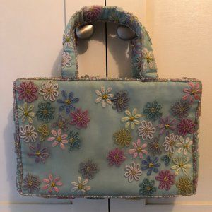 Pierre Urbach handbag. Light blue with multiple pastel beading Silk